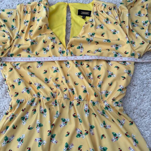 Alexia Admor Oakless Flutter Sleeve Fit & Flare Yellow Floral Dress Size Medium - Picture 8 of 13